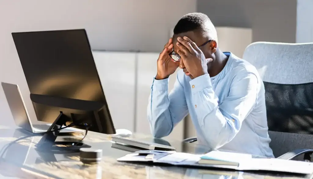 Young man dealing with too much stress